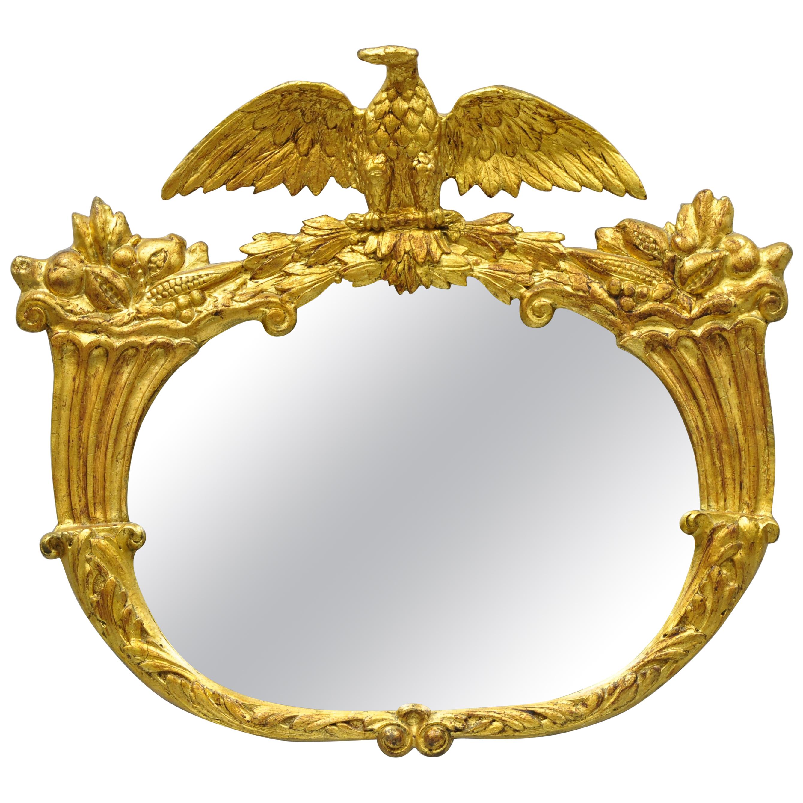 19th Century Gold Gilt Gesso Federal Style Eagle Wall Mirror with Cornucopia
