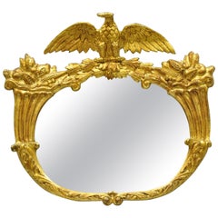 Antique 19th Century Gold Gilt Gesso Federal Style Eagle Wall Mirror with Cornucopia