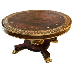 Antique Russian Neoclassical, Tilt-Top Center Table, Rosewood, Brass Inlay, 19th Century