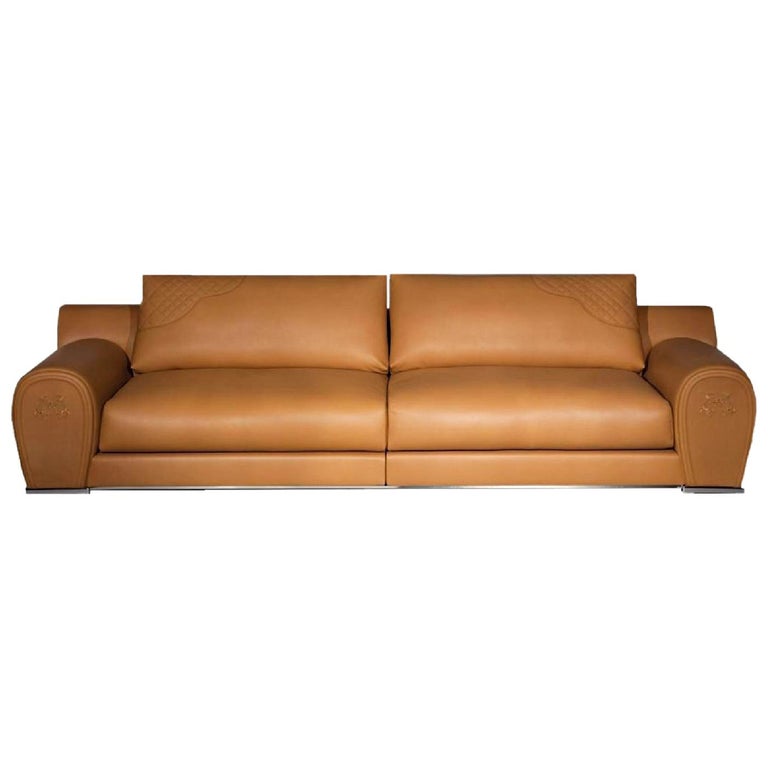Fendi Casa Modular Sofa Varenne Cognac Saddle Leather Horse Villa