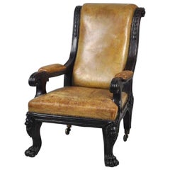 Antique Irish William IV Mahogany Library Chair of Grand Scale
