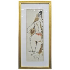 Vintage Striking 1950s Watercolor of a Woman by Leroy Neiman; Signed and Dated