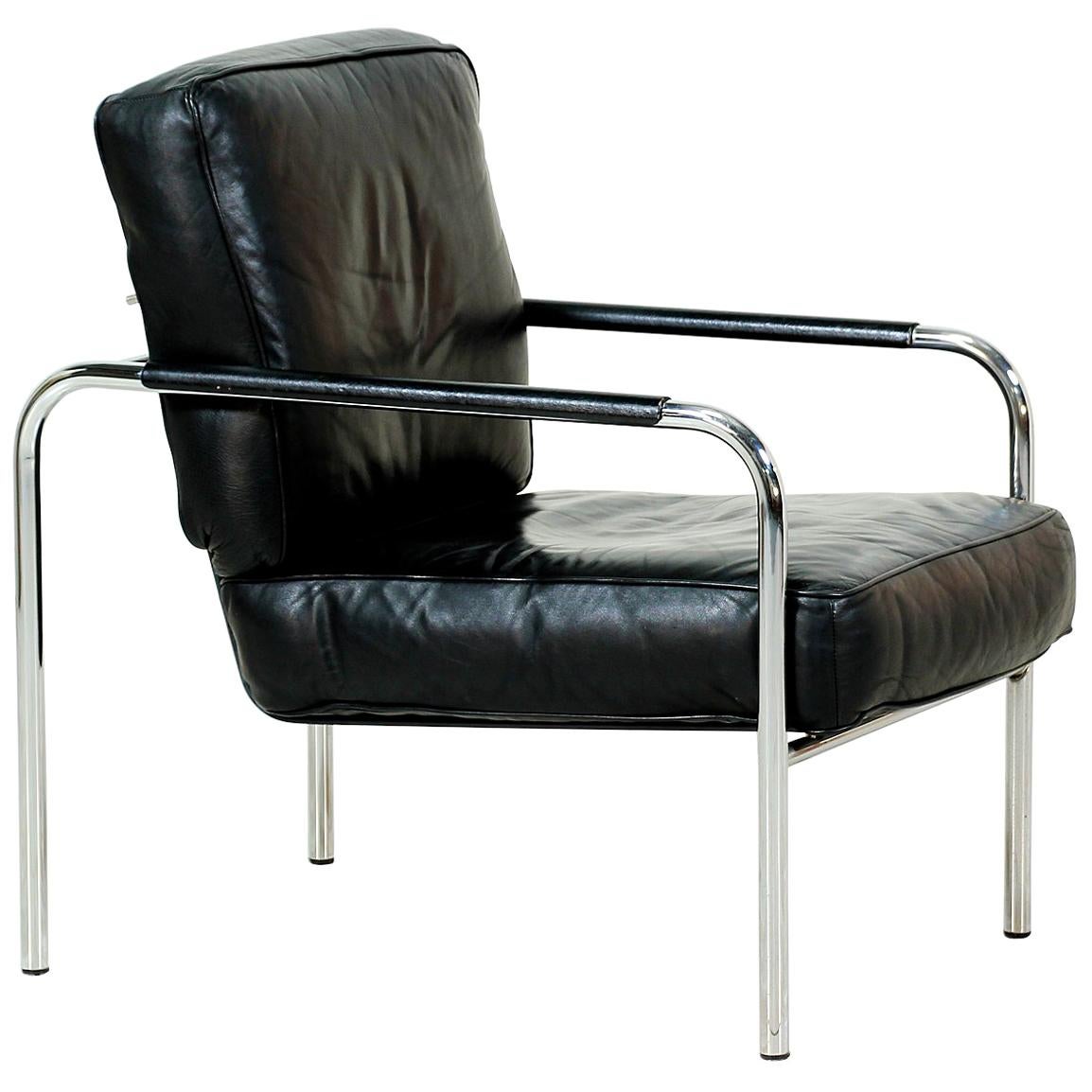 Midcentury Adjustable Chrome and Leather Lounge Chair