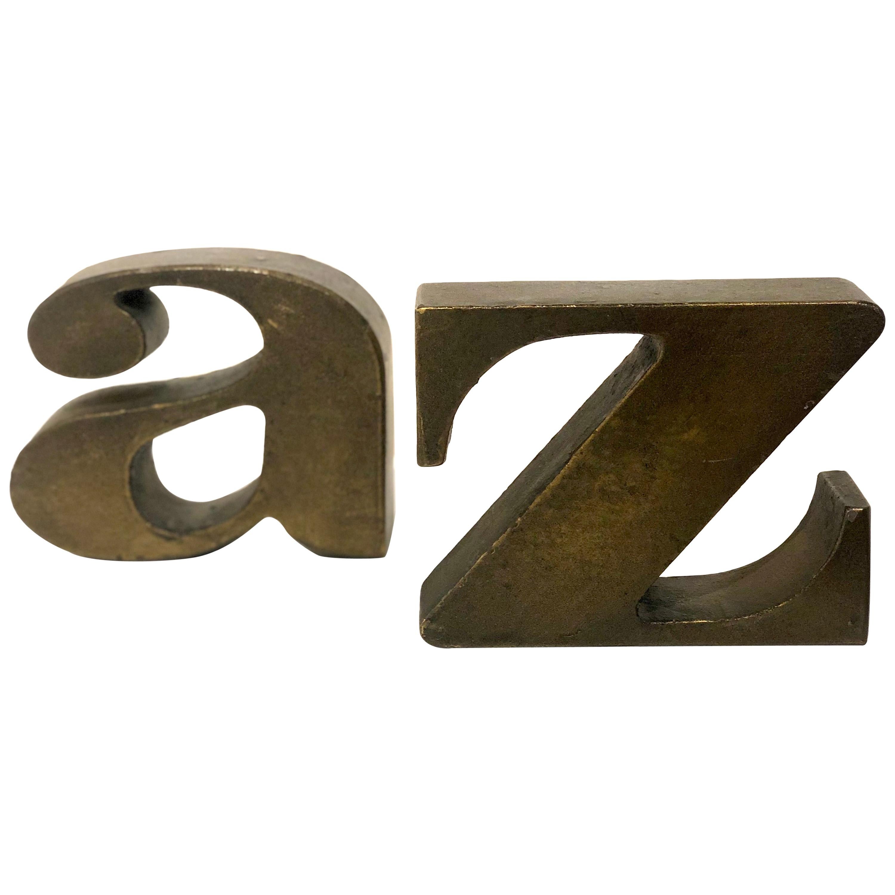 Solid Bronze Bookends A to Z Attributed to Curtis Jere
