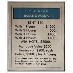 Vintage Monopoly Boardwalk Titel Deed Lithographie