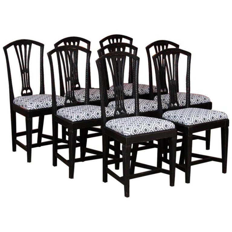 Set Of Eight Antique Black Painted Swedish Dining Chairs For At Set Of Eight Antique Black Painted Swedish Dining Chairs For