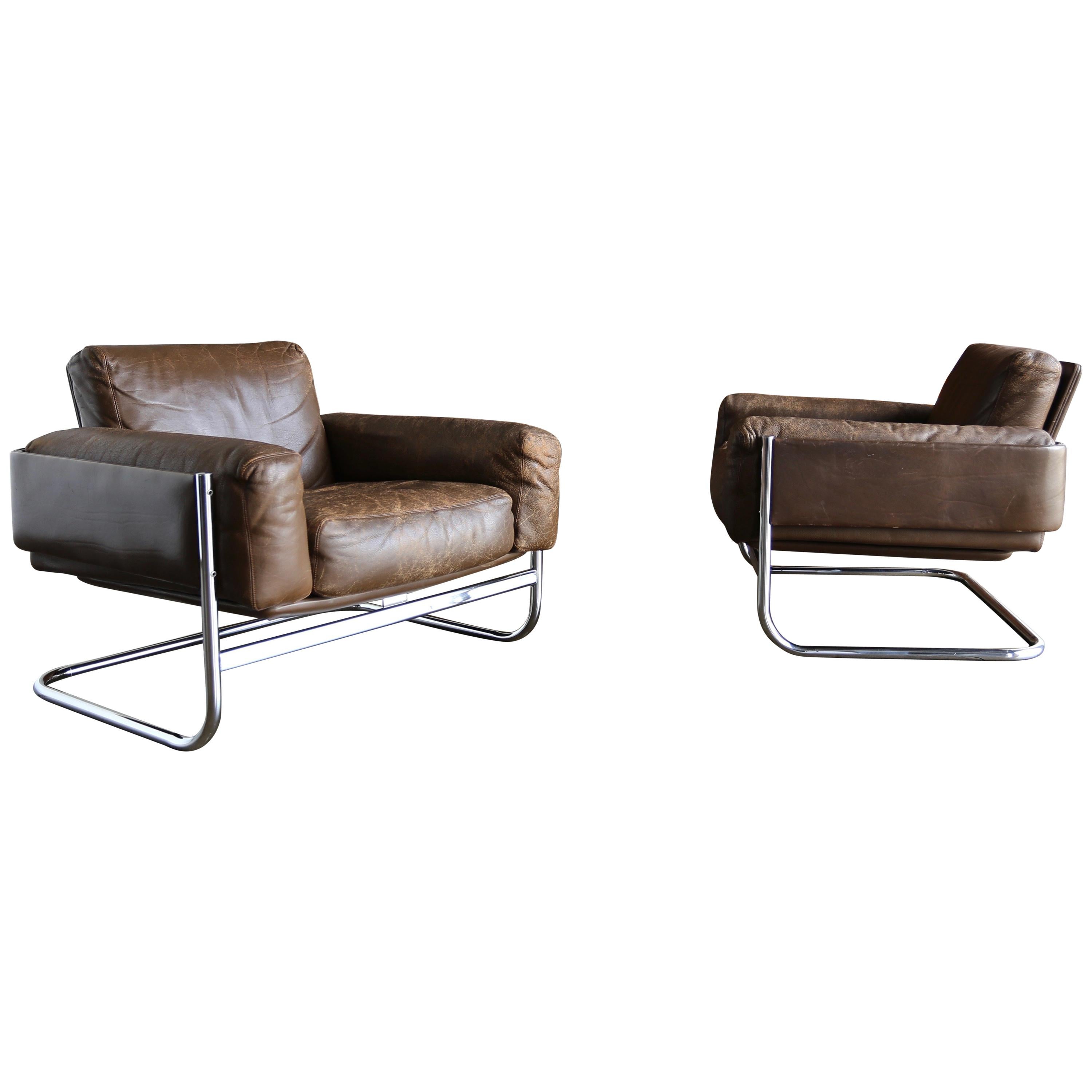 Leather Lounge Chairs by Sven Ivar Dysthe for Dokka Mobler Norway