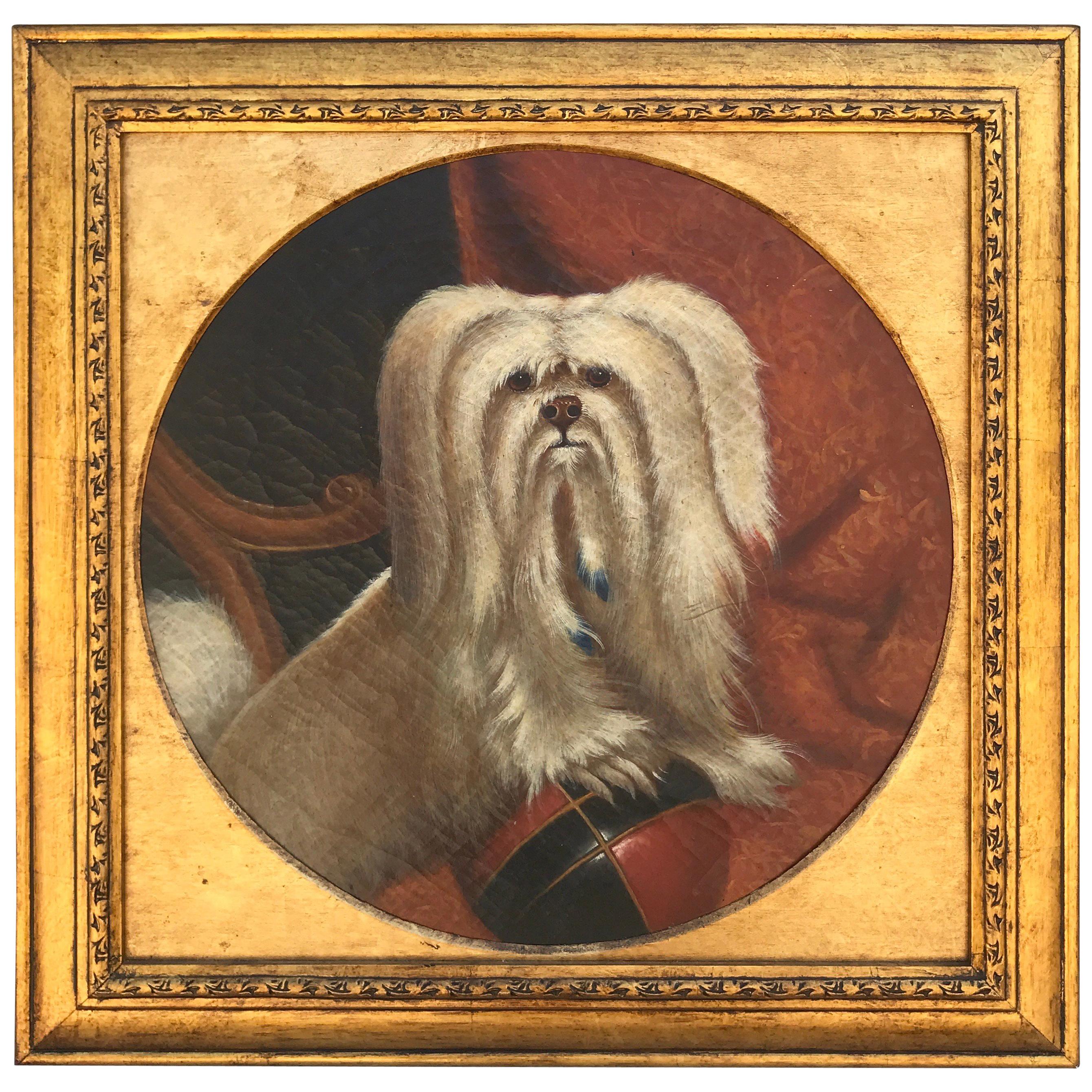 Antique Dog Portrait, Maltese with a Bocce Ball