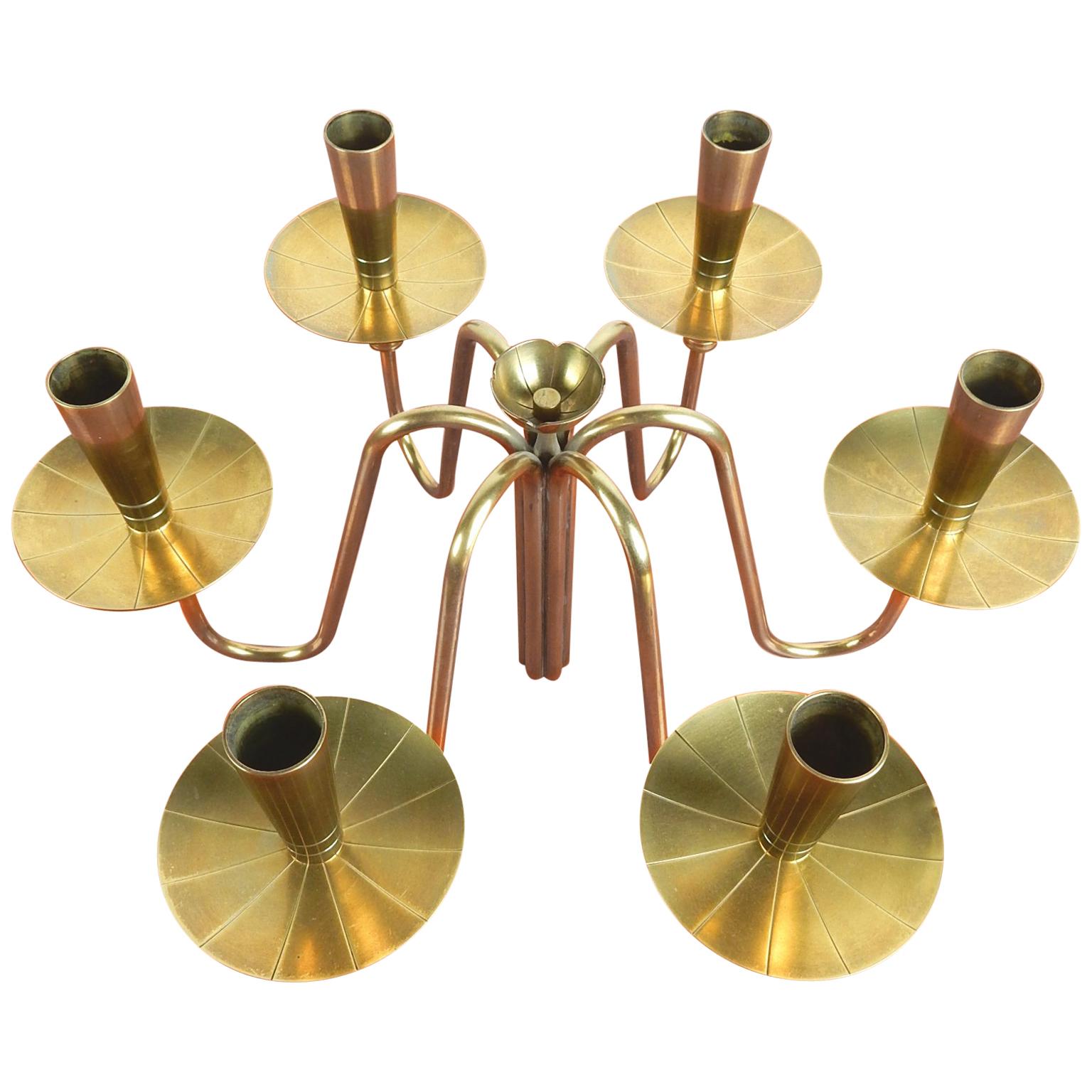 Tommi Parzinger Design Brass Lotus Candelabra Centerpiece Palm Beach For Sale 1