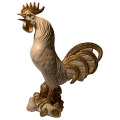 Large Zaccagnini Ceramic Rooster in Bisque and Metallic Gold