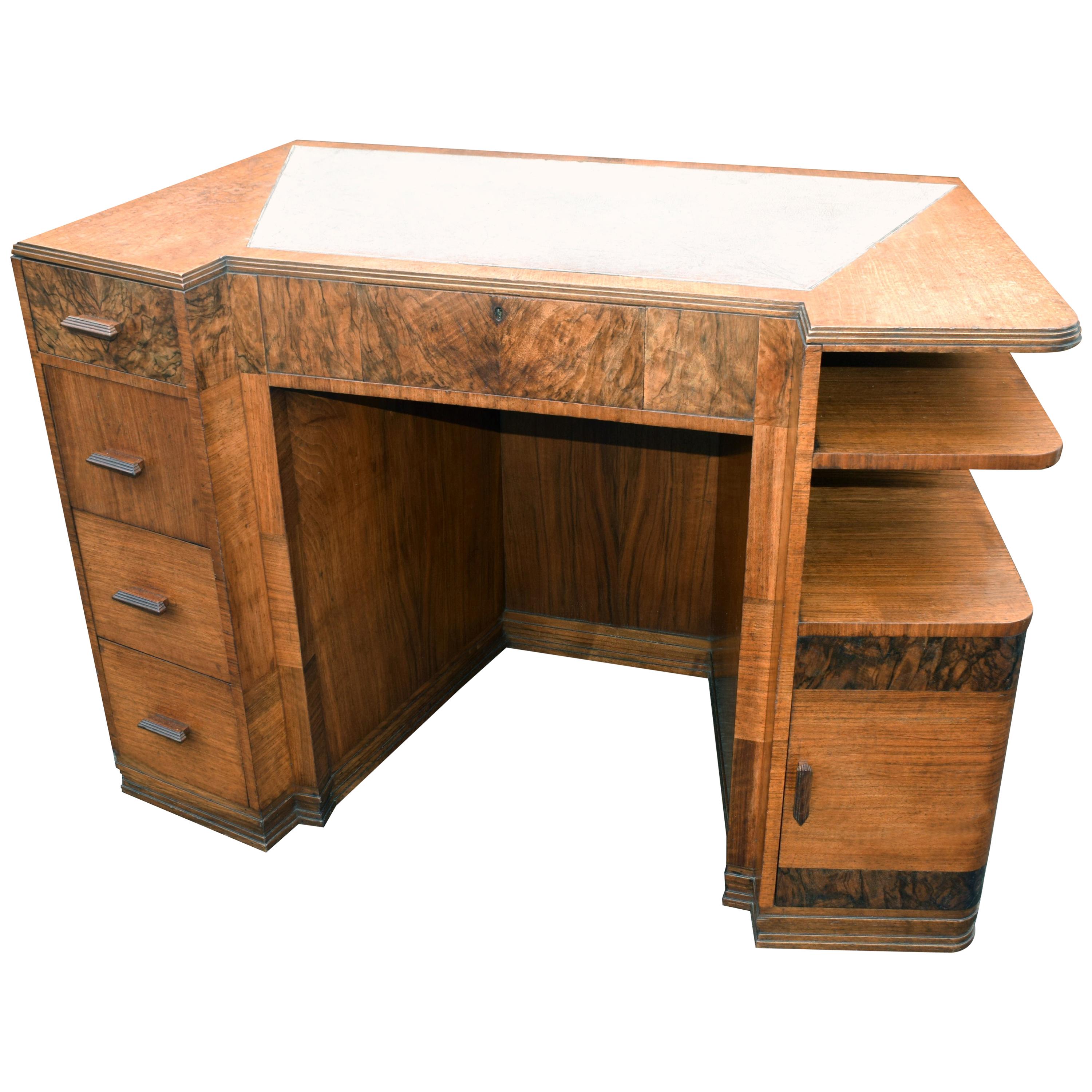English Art Deco Walnut Desk, circa 1936