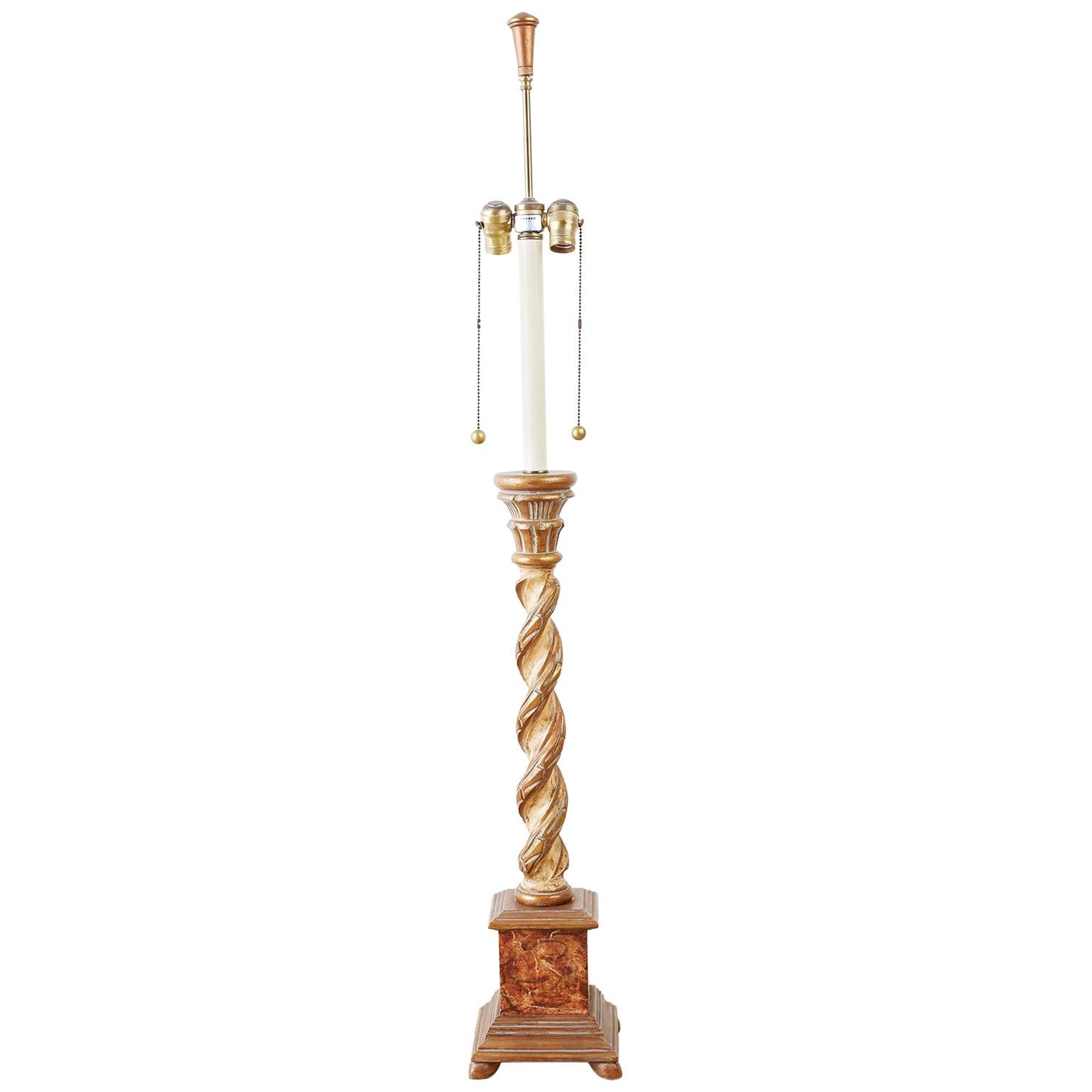 Marbro Venetian Style Giltwood Column Table Lamp