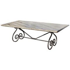 Wrought Iron Dining Table with Faux Painted Marble Top