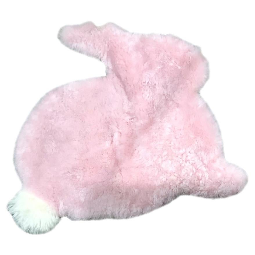 Bunny Rabbit Nursery Rug Pink Sheepskin with Long Wool Pompom Tail