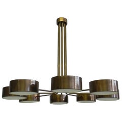 Stilnovo Midcentury Eight-Arm Brass Italian Chandelier, 1960