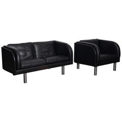 Used Danish Black Leather Sofa and Chair by Jørgen Gammelgaard for Erik Jørgensen