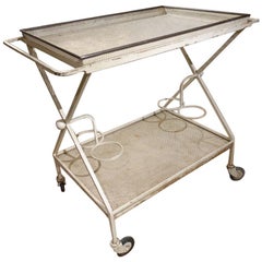 Midcentury Matégot White Metal Serving Cart