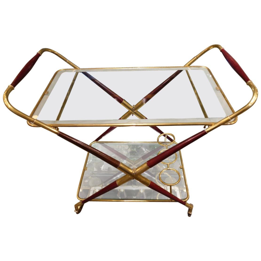 Sophisticated Folding French Drinks Trolley-Brass, Wood and Mirror