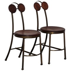 Vintage Pair of Solid Solid Bronze and Freijo Wood Side Chairs Pedro Useche, Brazil