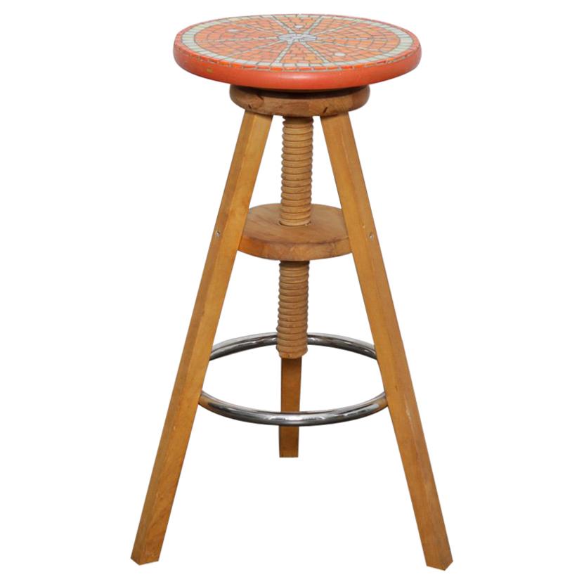 Adjustable Stool from Finland with Mosaic Tile Seat by Designer Martin Cheek For Sale