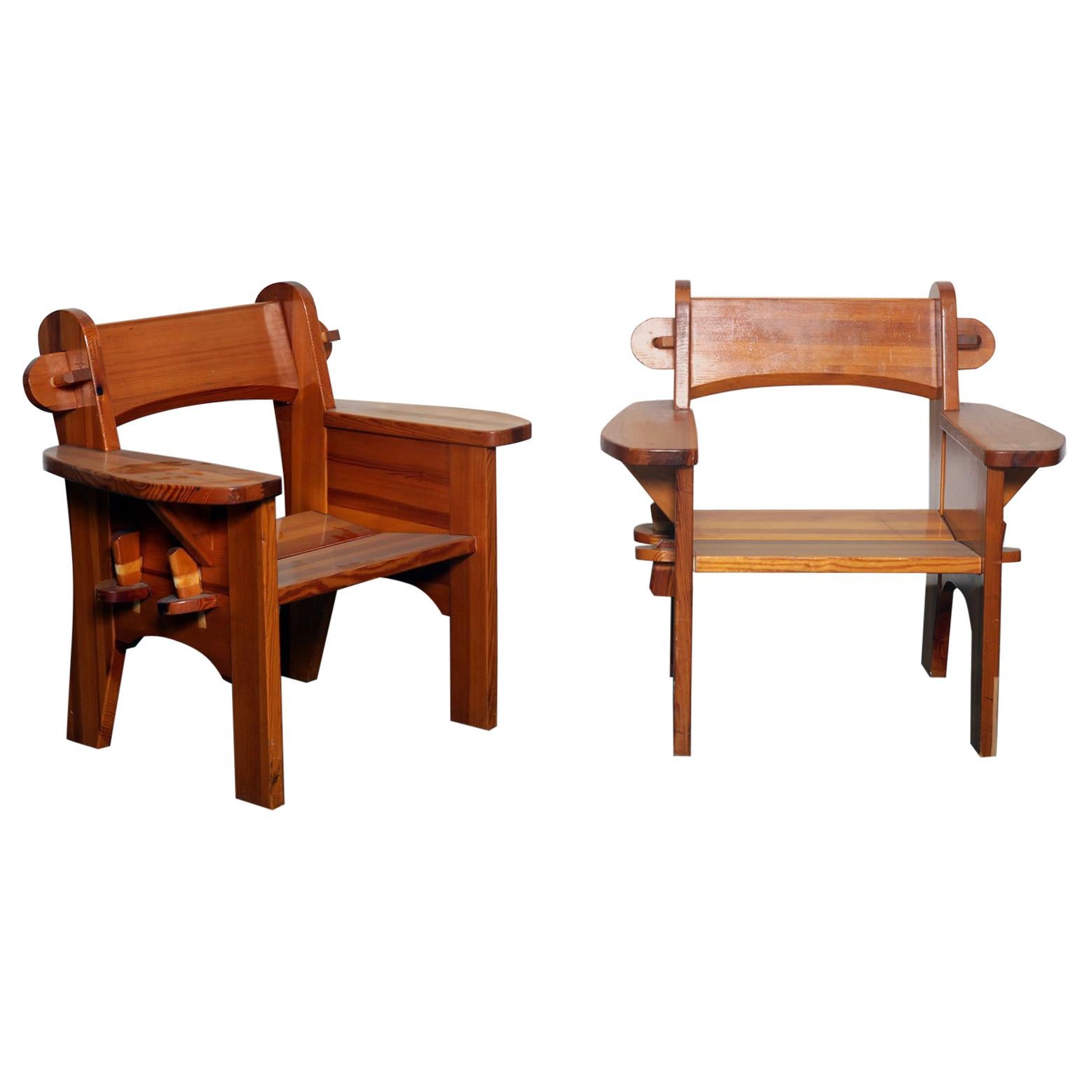 Pair of Solid Pine 'Berga' Chairs by David Rosen for Nordiska Kompaniet, Sweden For Sale