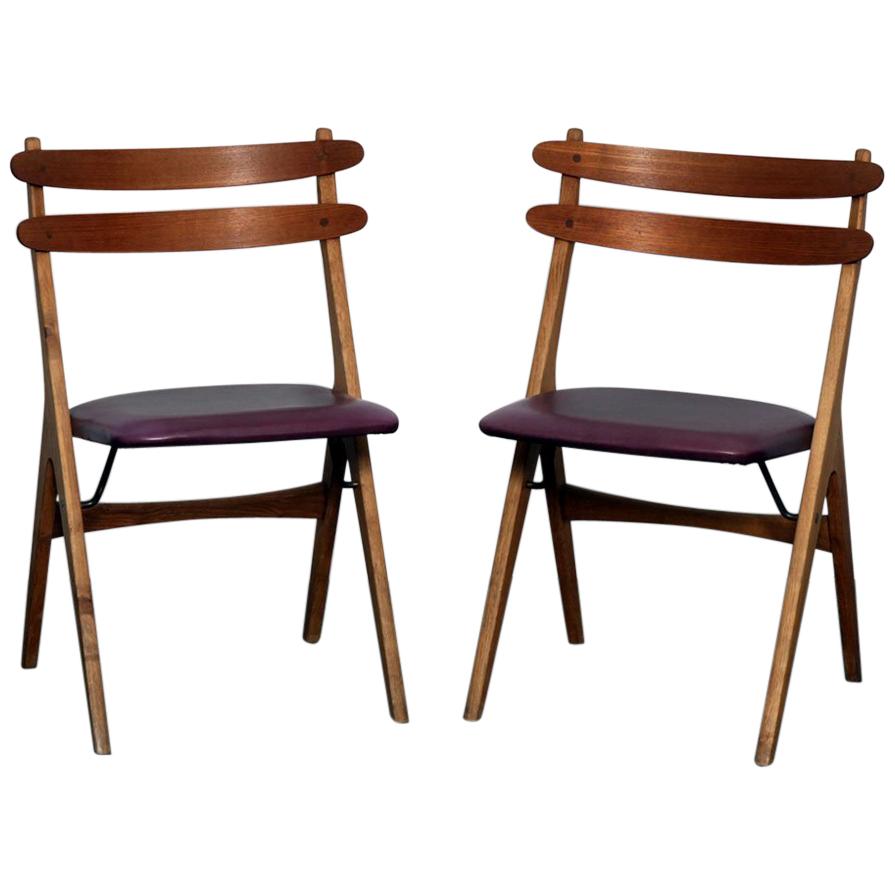Poul Volther Oak and Teak Side or Dining Chairs, Denmark, 1950s
