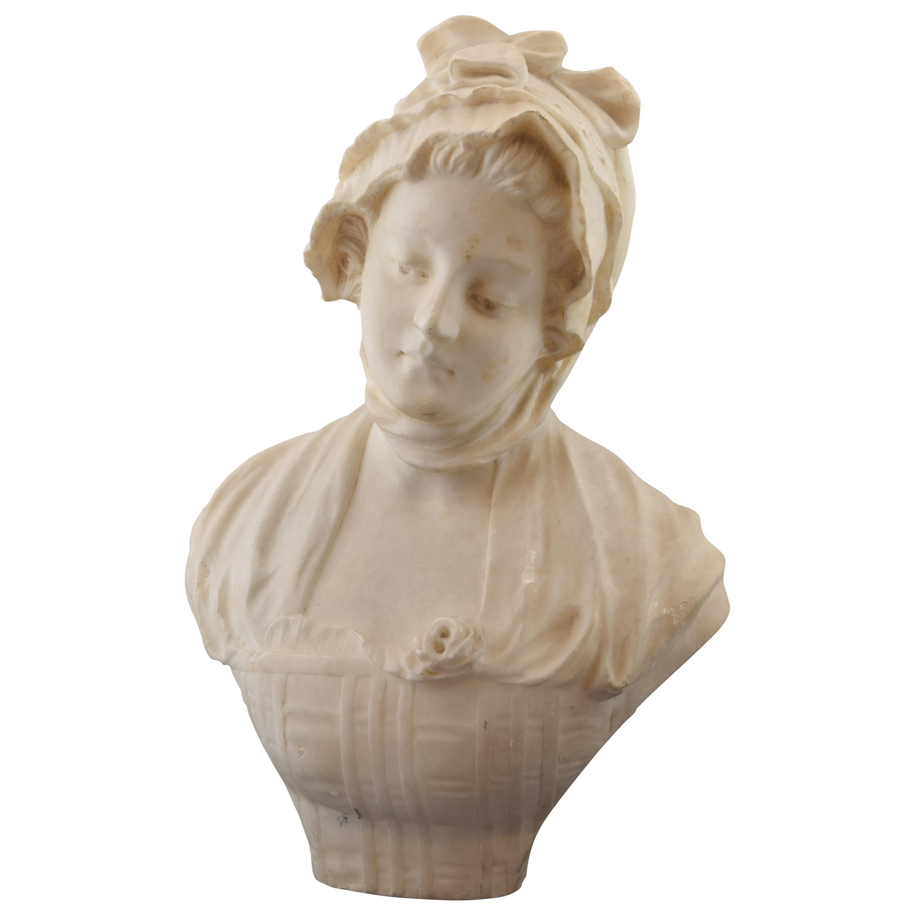 Bust of a Lady, Marble, Signed, 19th Century
