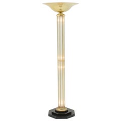 Brass and Glass Halogen Floor Lamp, Torchiere, France, 1980s