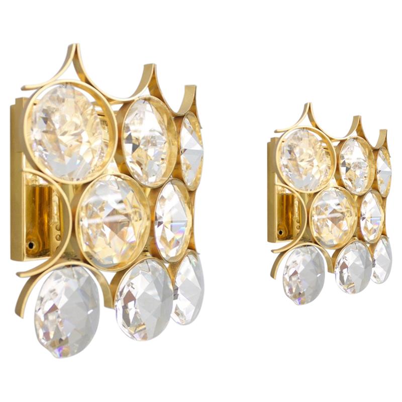 Pair of Palwa Wall Sconces Crystal Glass and Gilded Brass, Germany, 1960s For Sale