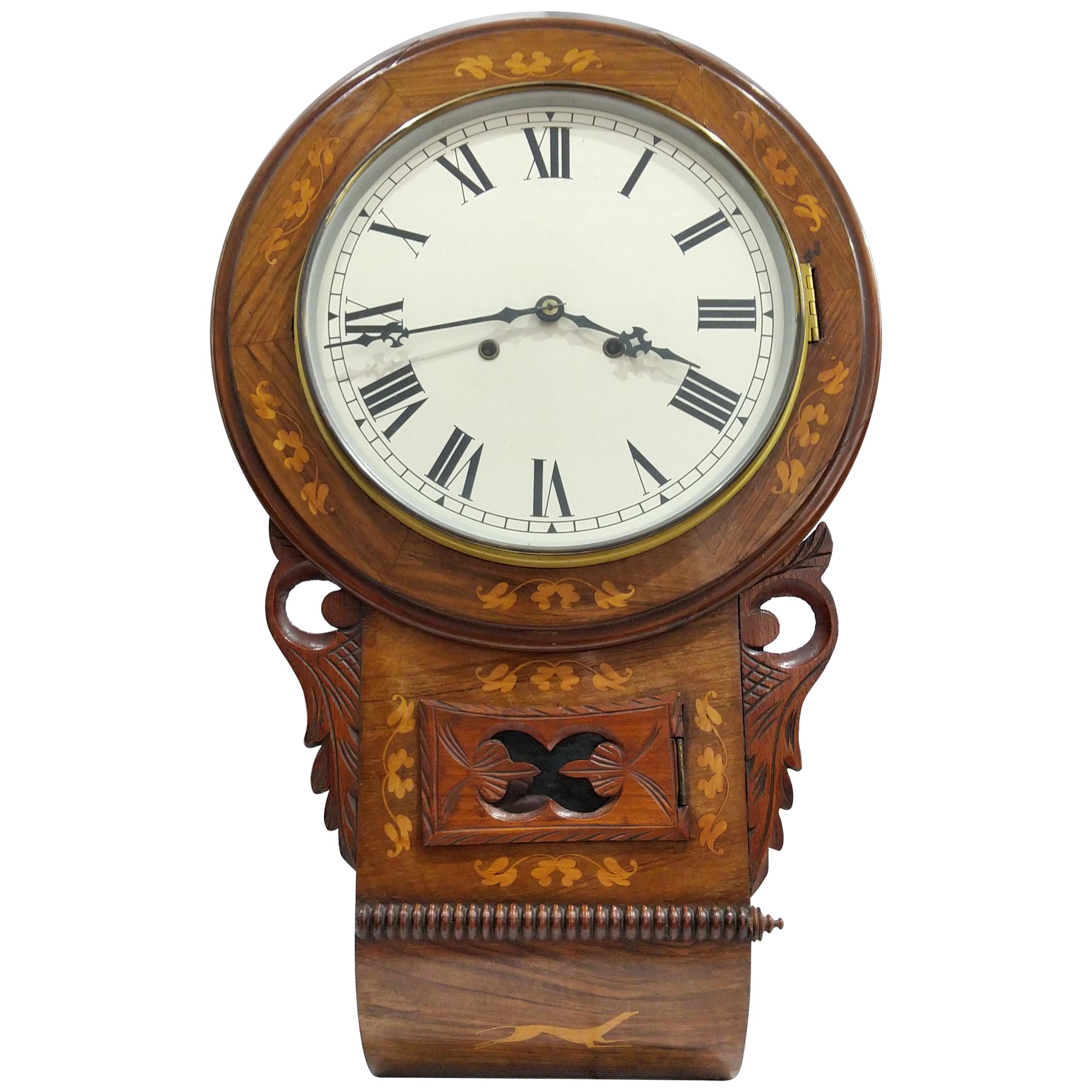 Late 19th Century Victorian Inlaid American Wall Clock by New Haven Restored