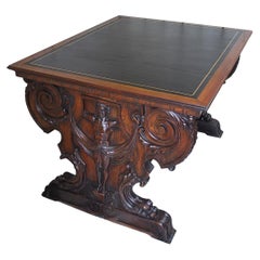 Antique Italian Walnut Library Writing Desk