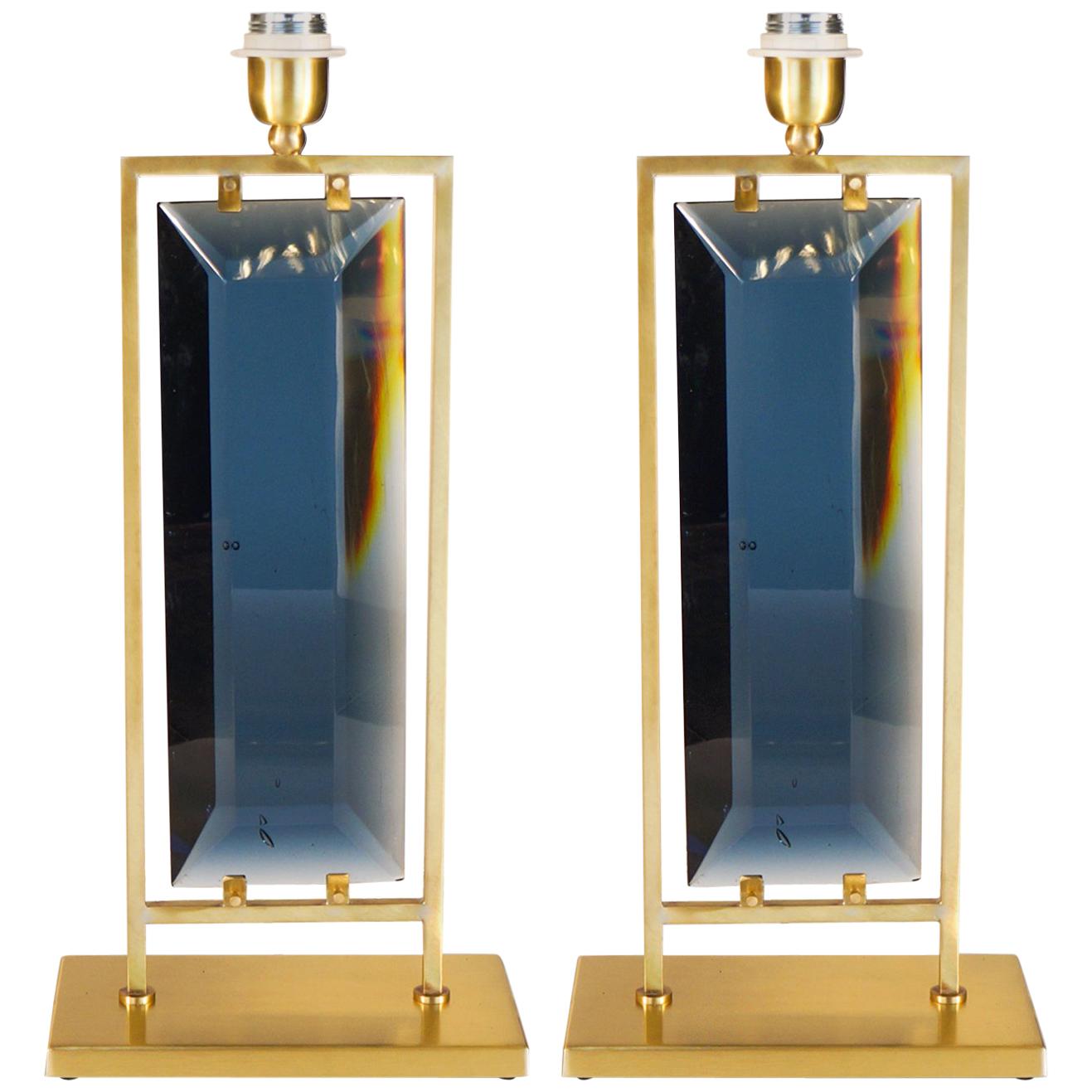 Alberto Donà Mid-Century Modern Blue Italian Murano Pair of Table Lamps, 1975 For Sale