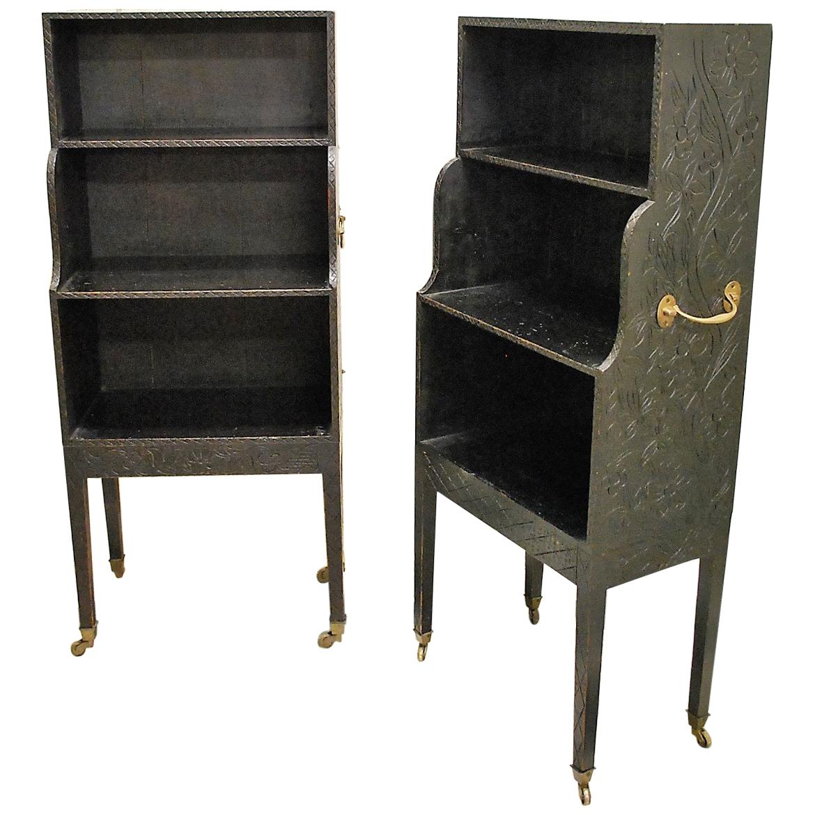 Pair of Ebonized Waterfall Bookcases For Sale