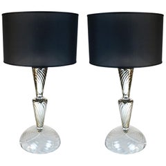 Alberto Donà Silver Crystal Pair of Italian Murano Glass Table Lamps, 1994s