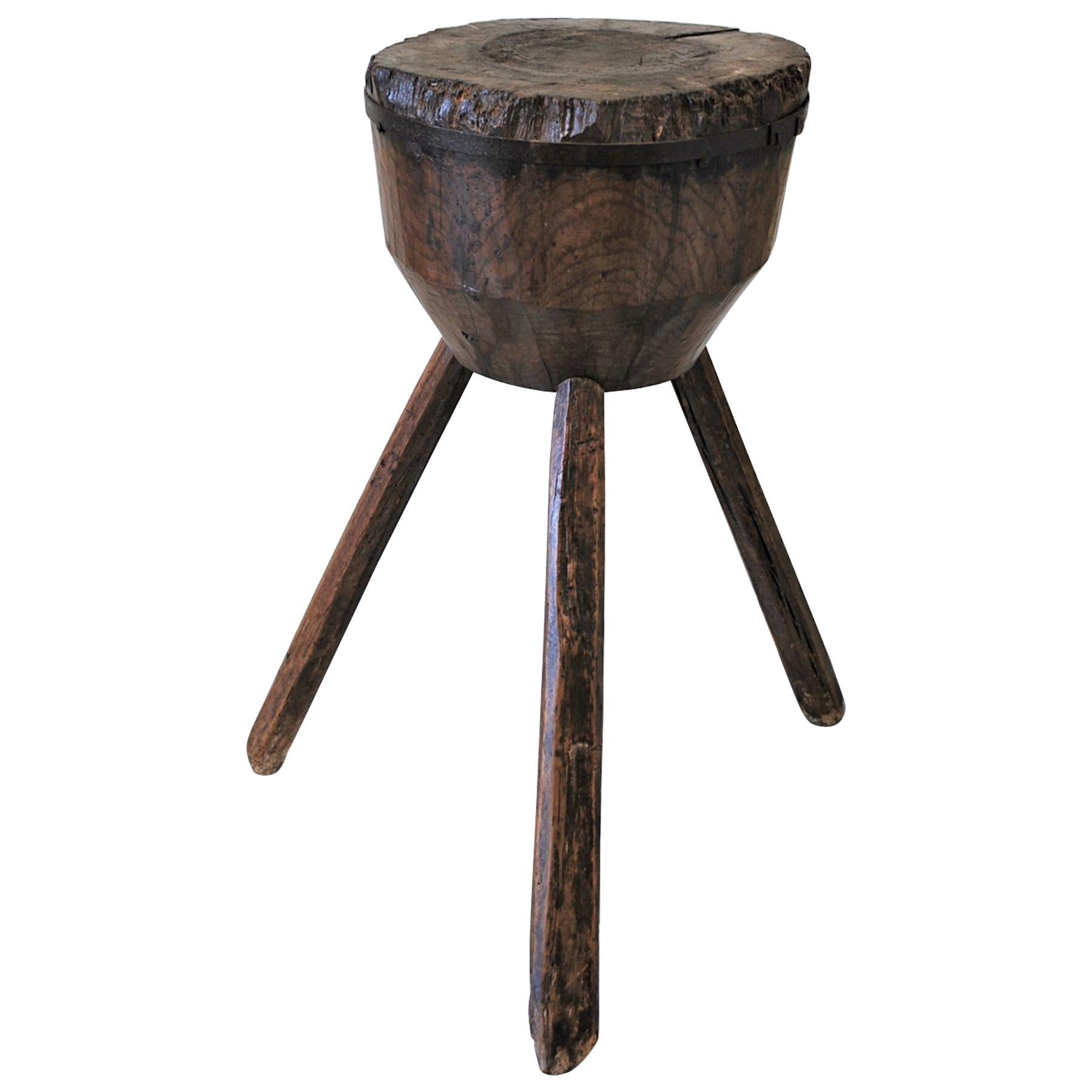Antique French Chopping Block or Tripod Table For Sale