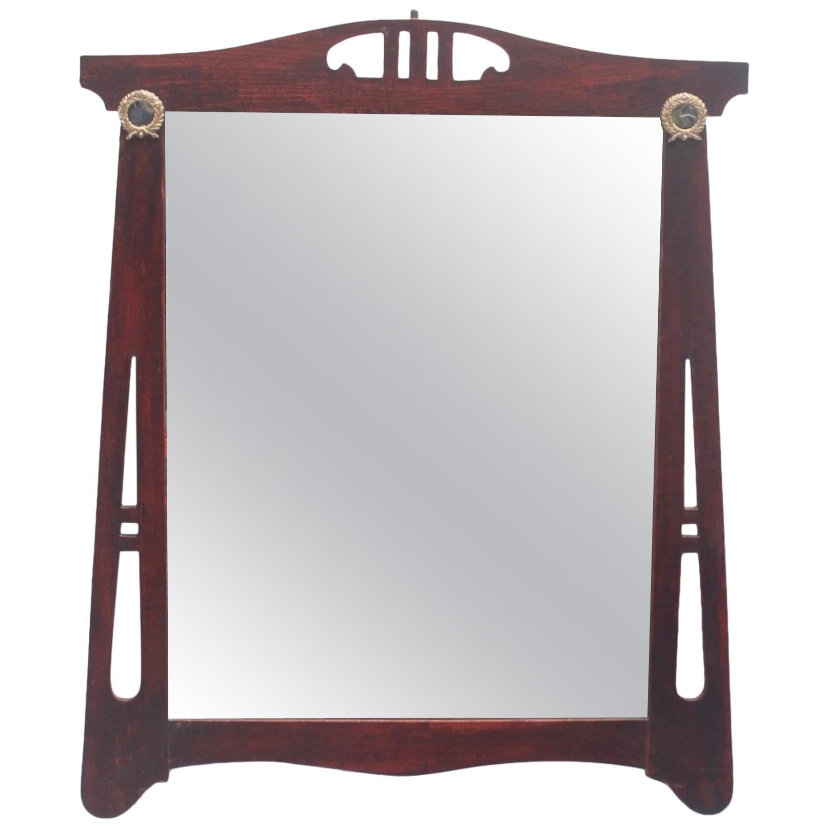 Art Nouveau Spanish Thin Wood Wall Mirror, 1900s For Sale