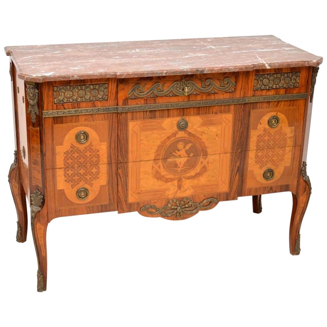 Antique Swedish Inlaid Marquetry Marble-Top Commode