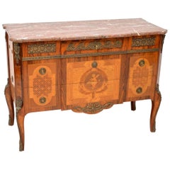 Antique Swedish Inlaid Marquetry Marble-Top Commode
