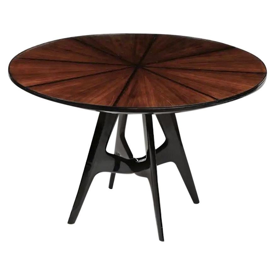 Italian Round Wooden Dining Table with Glass Top