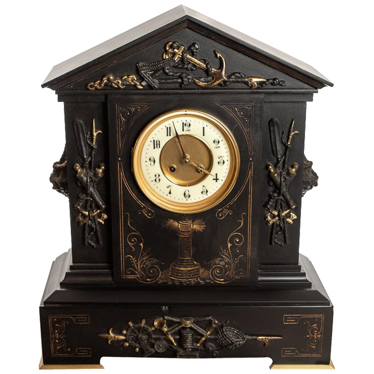 Victorian Black Slate/Marble Clock of Nautical Interest For Sale