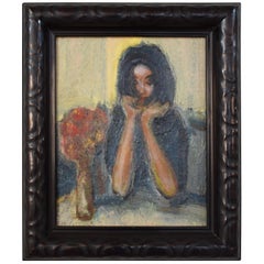 1930s German Oil Painting of a Girl