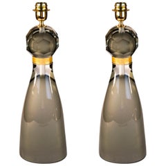 Alberto Donà Mid-Century Modern Grey Pair of Murano Glass Table Lamps, 1992