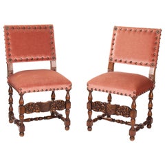 Antique 19th Century Pair of French Wooden Chairs Upholstered in Velvet