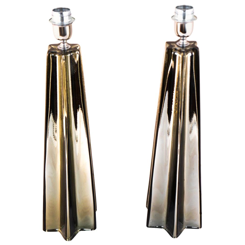 Toso Mid-Century Modern Grey Pair of Murano Glass Table Lamps, 1988