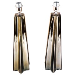 Retro Toso Mid-Century Modern Grey Pair of Murano Glass Table Lamps, 1988