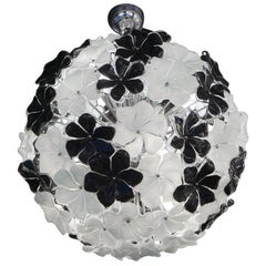 Alberto Donà Mid-Century Modern Black White Flower Murano Glass Chandelier, 1994