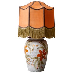 Vintage French Orange Flower Vase with Hand Sewn Silk Shade, 1950