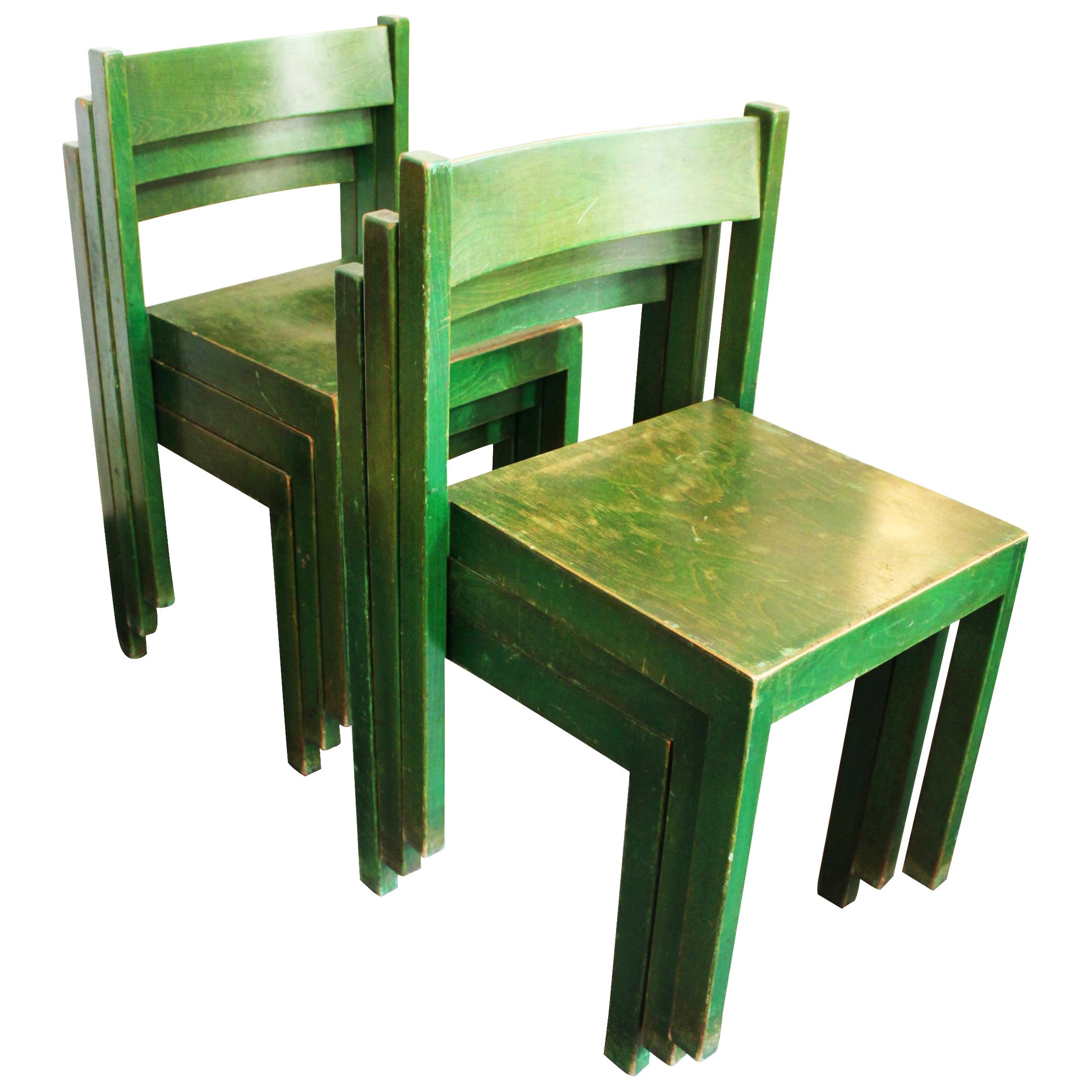 Stackable Green Dining Chairs by Carl Auböck for E. & A. Pollak, Set of 6 For Sale