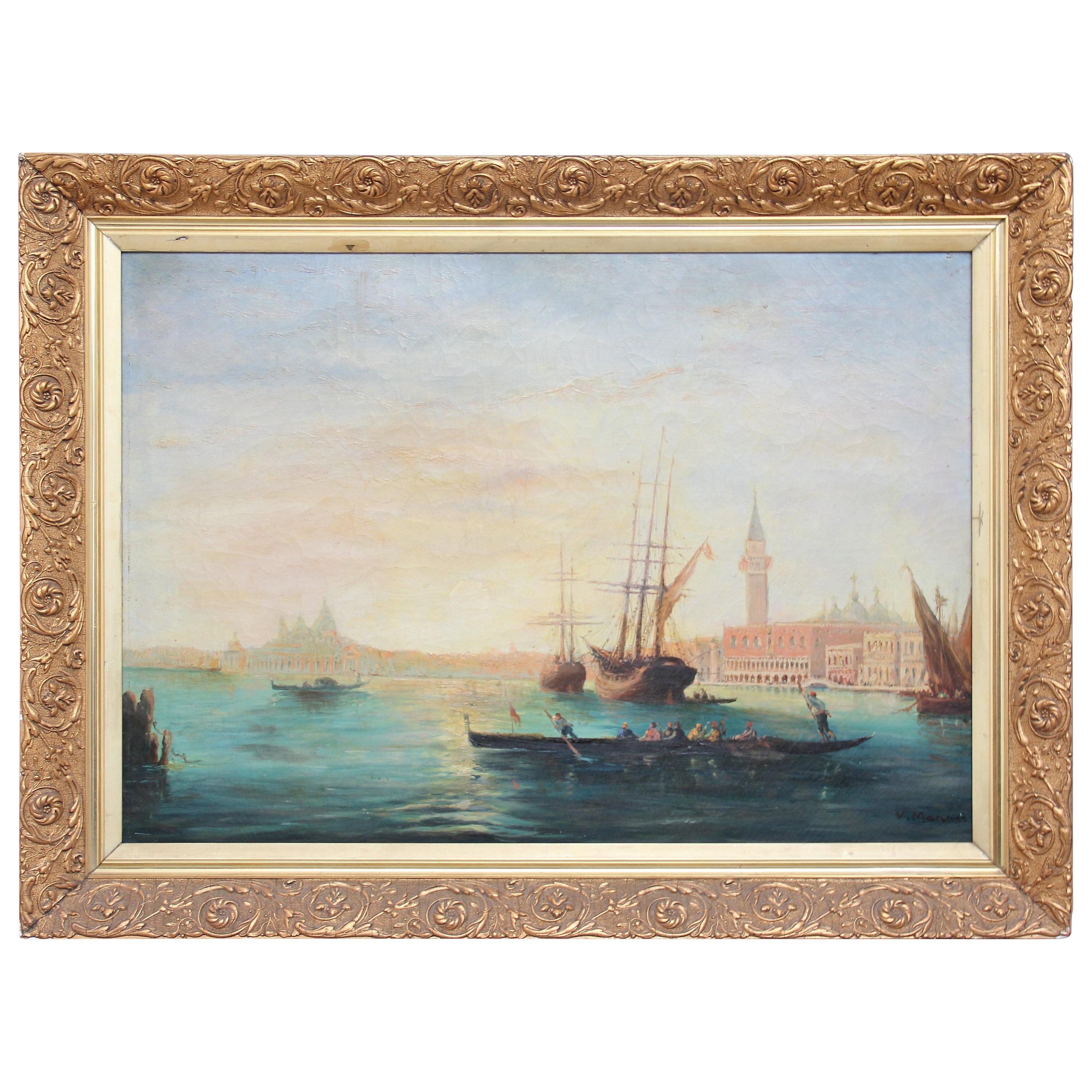 Pittura a olio della laguna di Venezia dei primi del Novecento