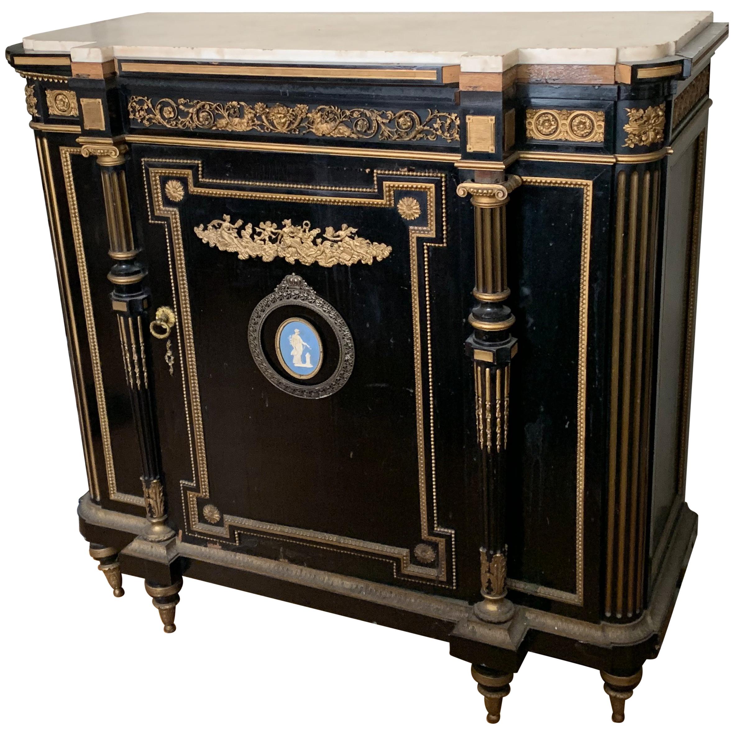 Antique Cabinet, Bronze Detail and Wedgwood Cameo For Sale